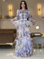 Alyssa Purple Floral Print Ruffle Maxi Dress With Belt Avalabel