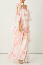 Beverly V-Neck Spaghetti Strap Chiffon Maxi Dress - Pink Avalabel