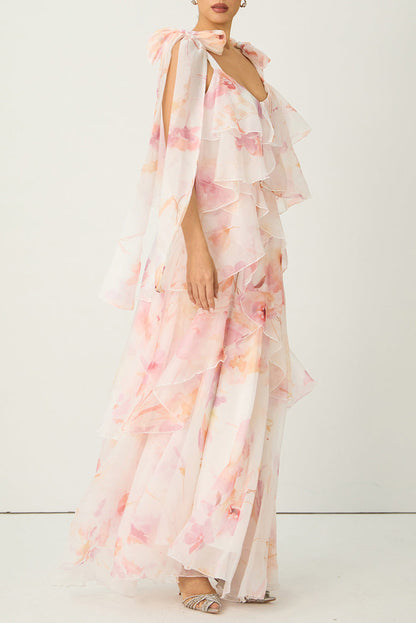 Beverly V-Neck Spaghetti Strap Chiffon Maxi Dress - Pink