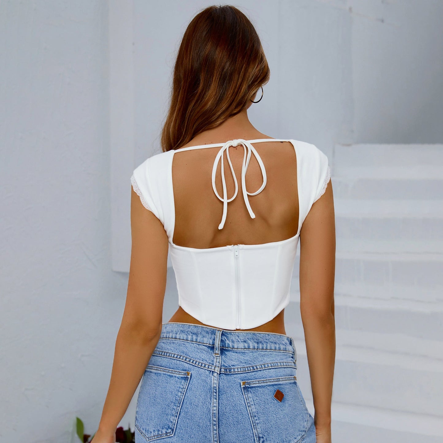 corset lace backless cropped sleeveless camisole top