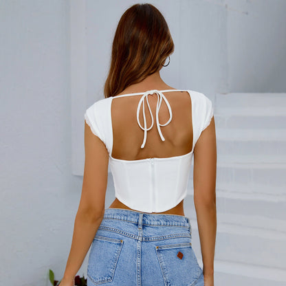 corset lace backless cropped sleeveless camisole top
