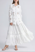 Alexandra Splicing Flapped Lace Hollow Midi Dress in White Avalabel