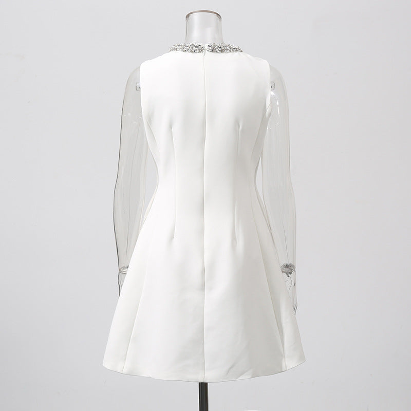 alyssa Round neck diamond sleeveless dress in white Avalabel