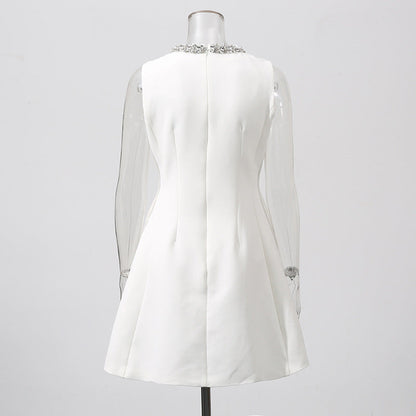 alyssa Round neck diamond sleeveless dress in white