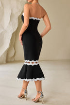 Fishtail Lace Slit Tube Top Midi Dress in Black Avalabel