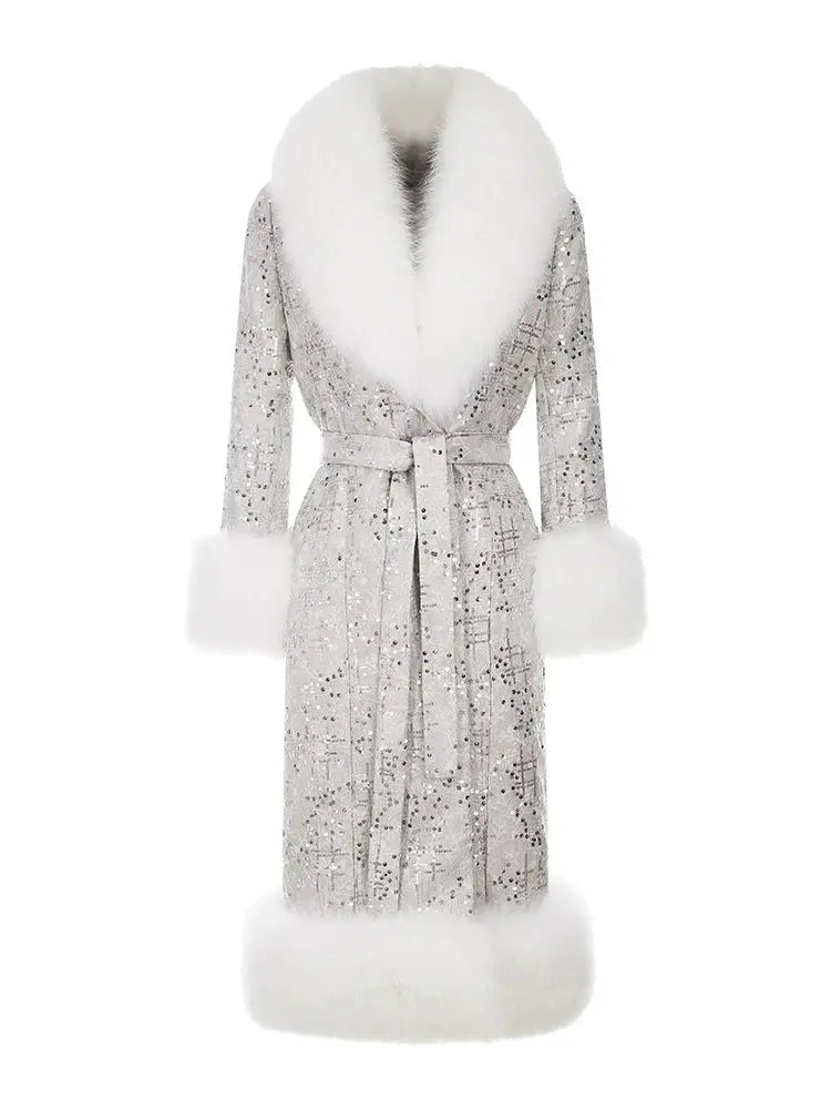 Sliver Tie Long Sleeve Long Fur Autumn Coat Avalabel