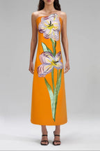 Suzanne Appliqué Floral Bustier Maxi Dress in Orange Avalabel