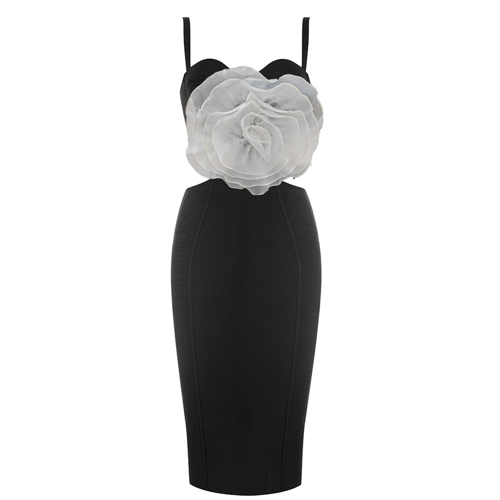 Jacey Mesh Flower Bandage Midi Dress Avalabel