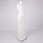 priscilla Strapless Veiled Corset Maxi Dress in white Avalabel