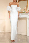 nancy Rhinestone beading strapless maxi dress in white Avalabel