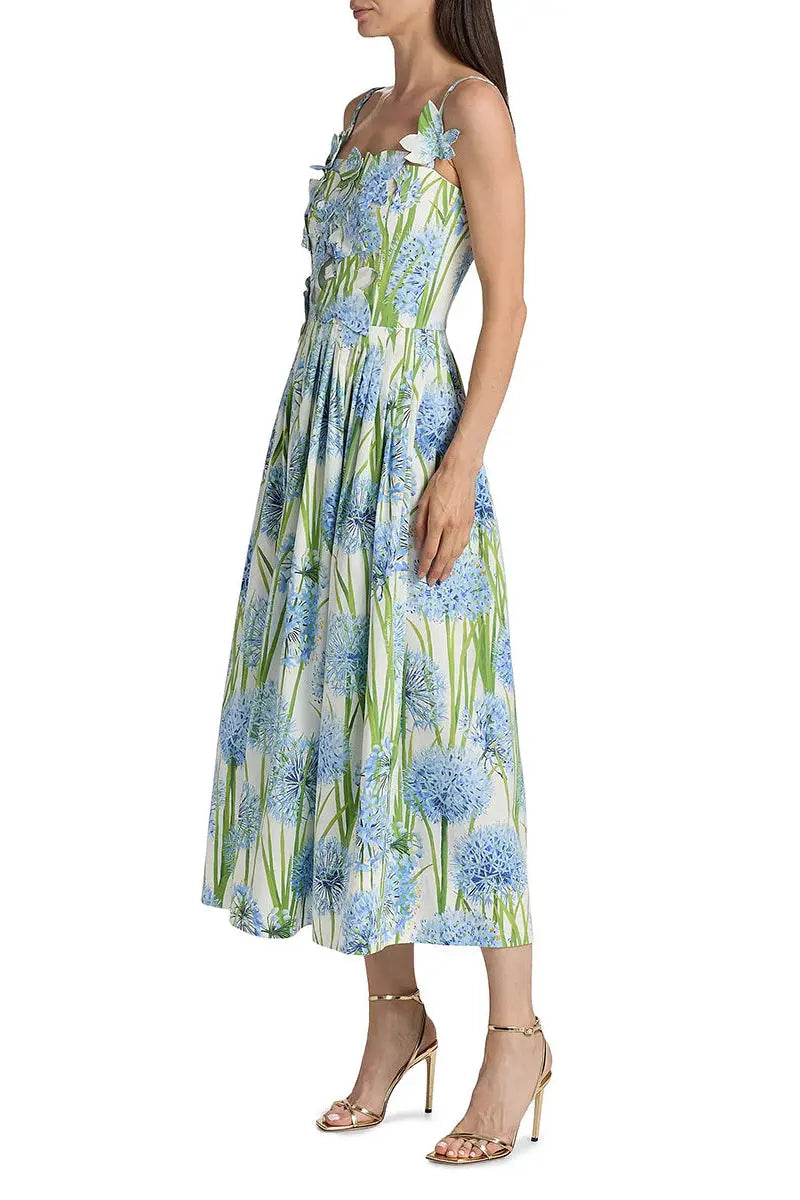 jolie multicolor floral bow Embroidered Poplin midi Dress Avalabel