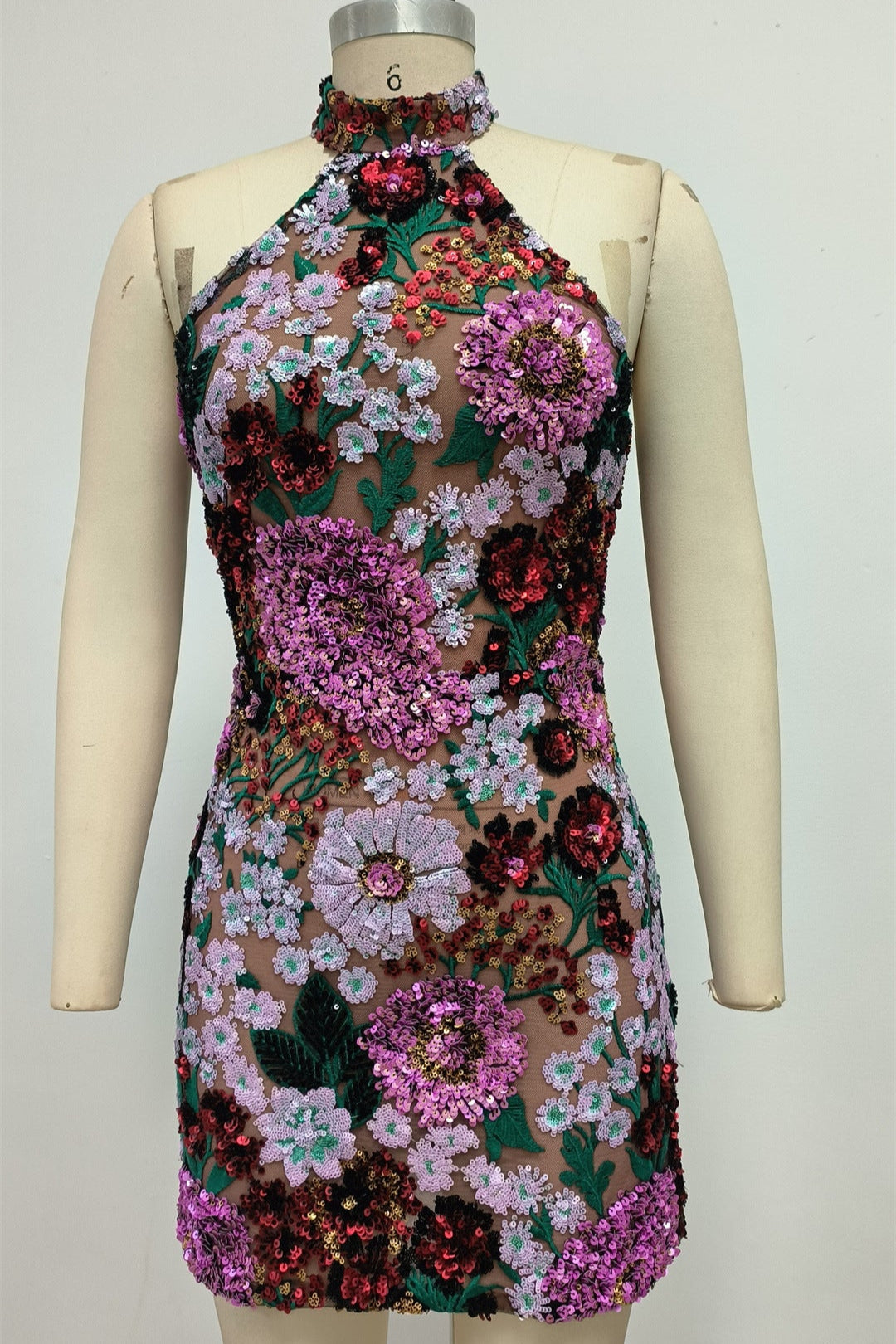 Violet Open-Back Embroidered Mini Dress Avalabel