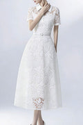 Lace Collared Belted Midi Dress Avalabel