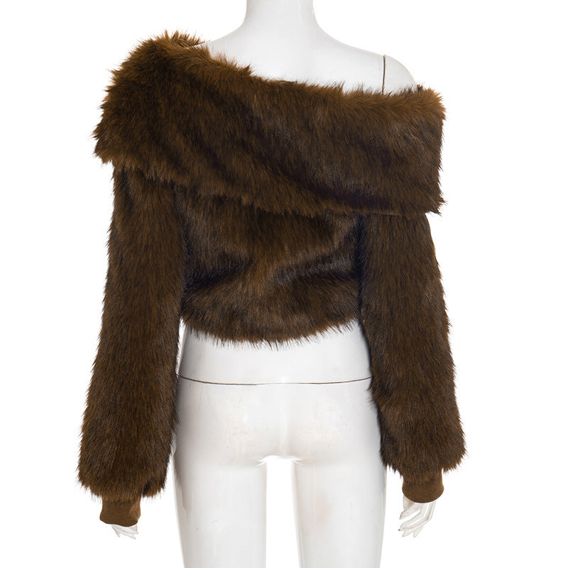 stacey One Shoulder Furry Top Avalabel