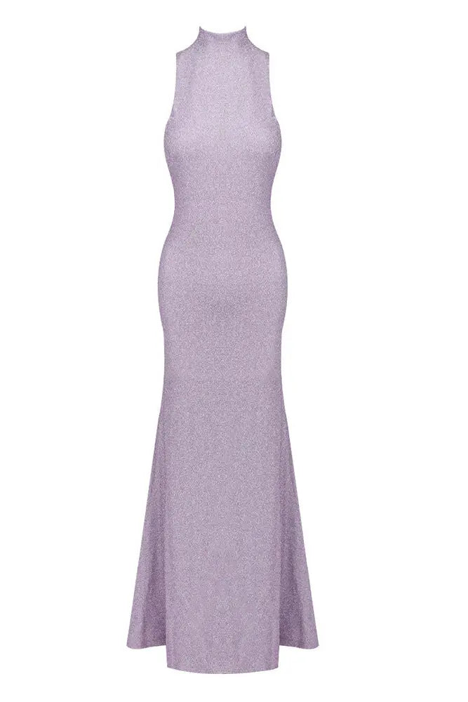 delia Sleeveless back flower embellished halter maxi dress in pale purple Avalabel