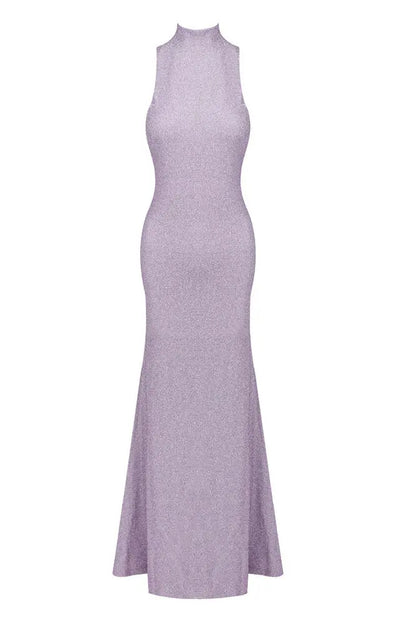 delia Sleeveless back flower embellished halter maxi dress in pale purple Avalabel