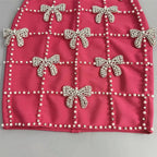 Virginia Bowknot Crystal Grid Bandage Mini Dress in Rose Red Avalabel