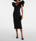 blanche ruffle crepe midi dress in black Avalabel