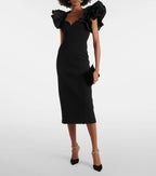 blanche ruffle crepe midi dress in black Avalabel