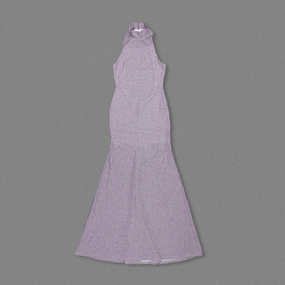 delia Sleeveless back flower embellished halter maxi dress in pale purple Avalabel