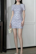 jacqueline rhinestone flower embroidery bodycon mini dress in purple Avalabel