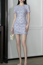 jacqueline rhinestone flower embroidery bodycon mini dress in purple Avalabel
