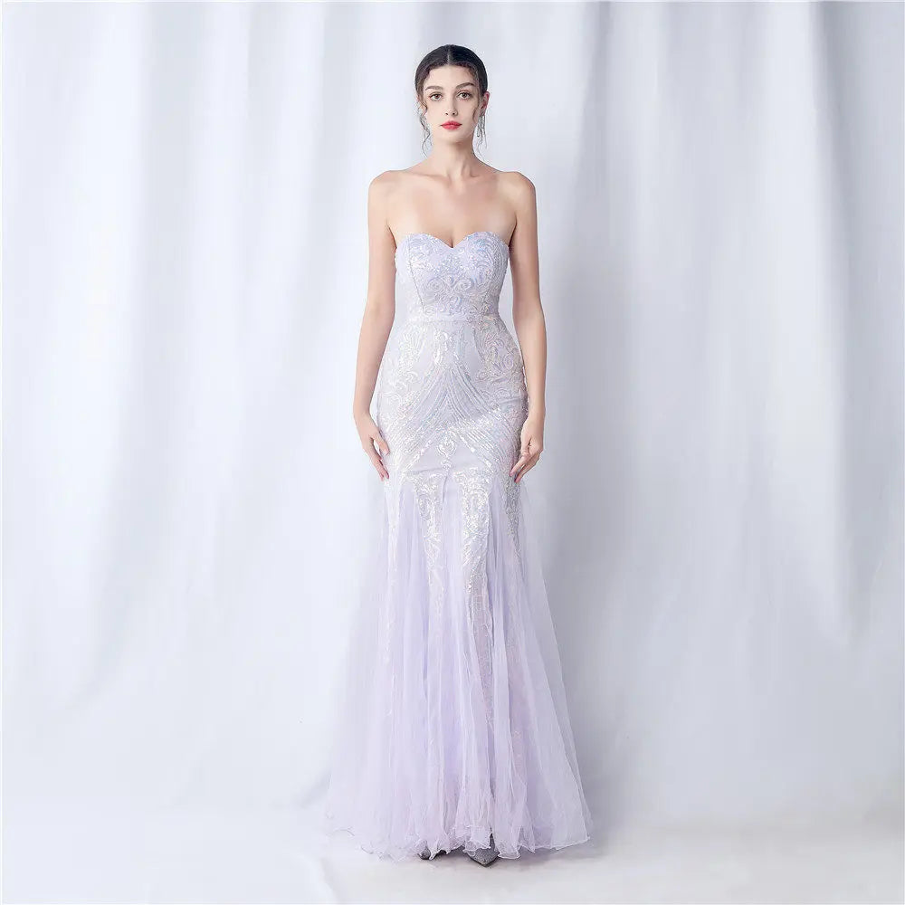 sparkle strapless tulle maxi dress Avalabel