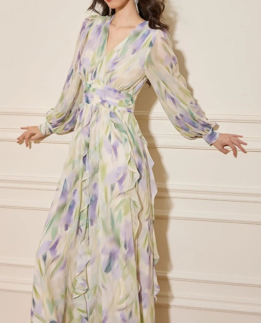 rachel multicolor v-neck floral print lantern sleeve maxi dress Avalabel