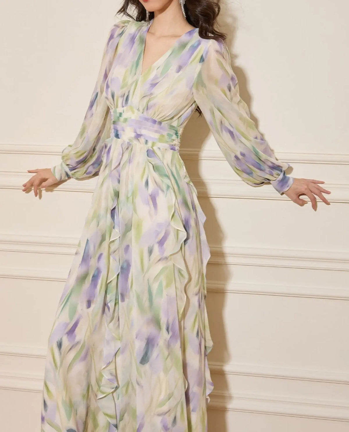 rachel multicolor v-neck floral print lantern sleeve maxi dress Avalabel