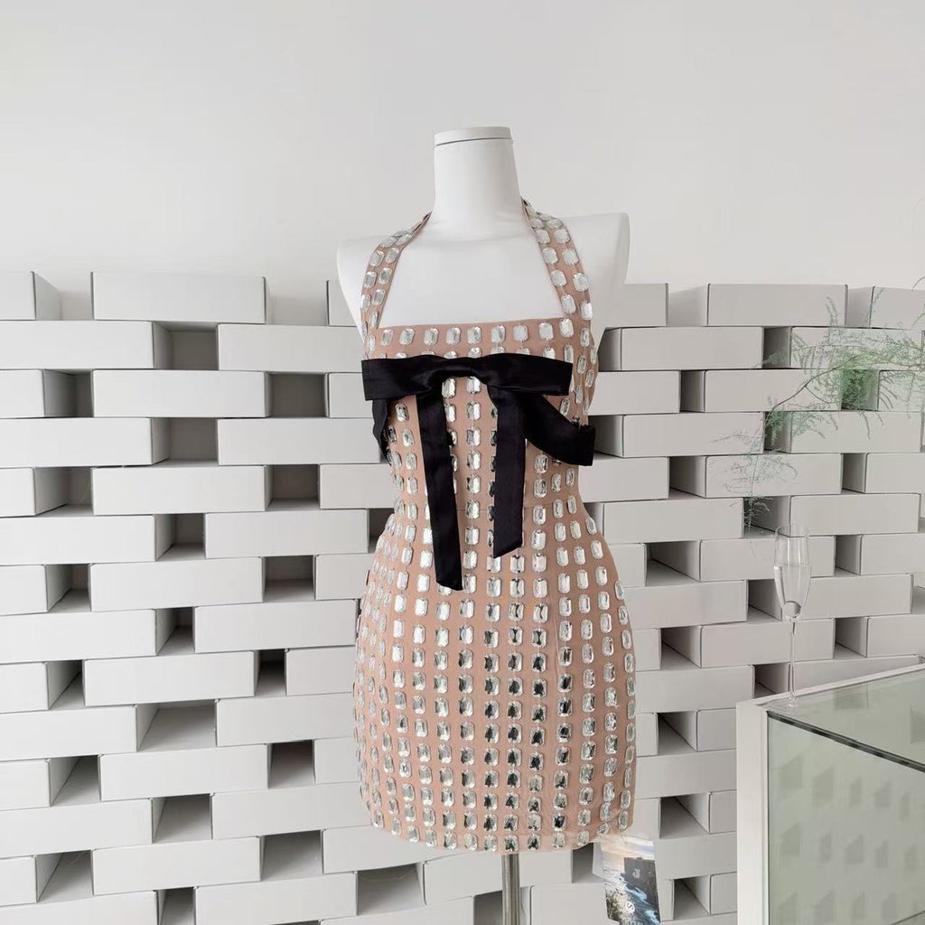 Kettle Halter Bow Rhinestone Mini Dress Avalabel