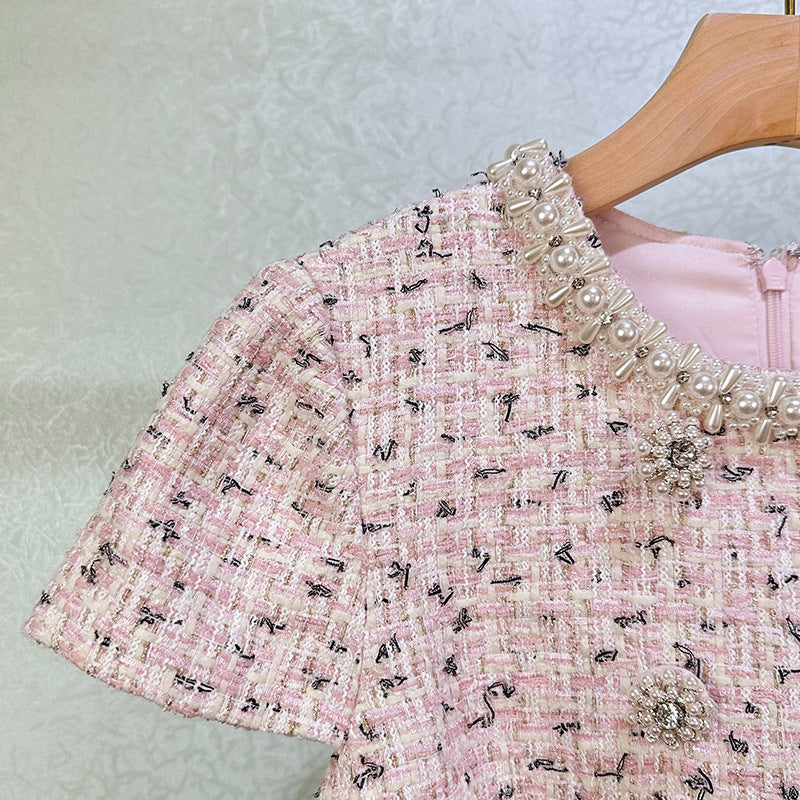 Embellished Bouclé Mini Dress in Pink Avalabel