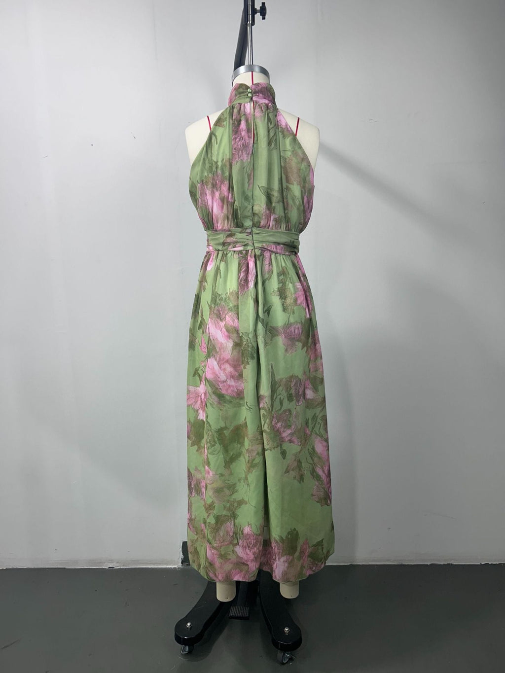 Polly Green Floral Chiffon Halter Maxi Dress Avalabel