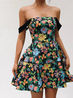 Simona Colorful Print A Line Strap Satin Mini Dress Avalabel