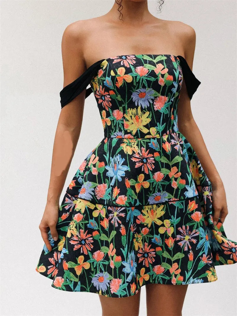 Simona Colorful Print A Line Strap Satin Mini Dress Avalabel