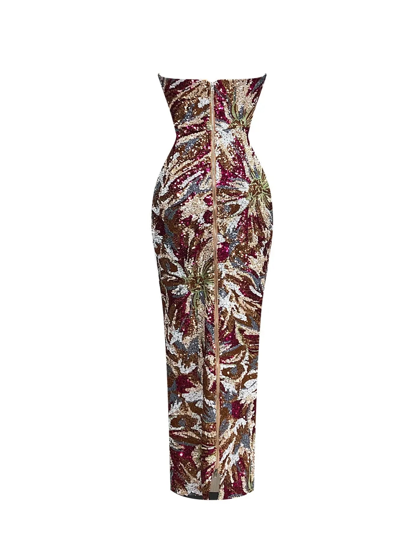 vivien fireworks pattern sequin embroidery strapless maxi dress Avalabel