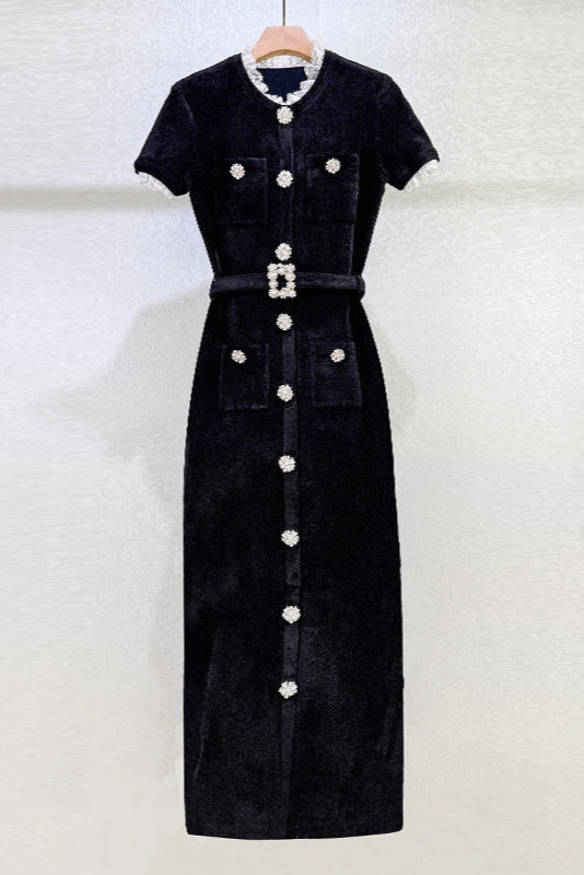 Kama Black Chenille Knit Midi Dress Avalabel