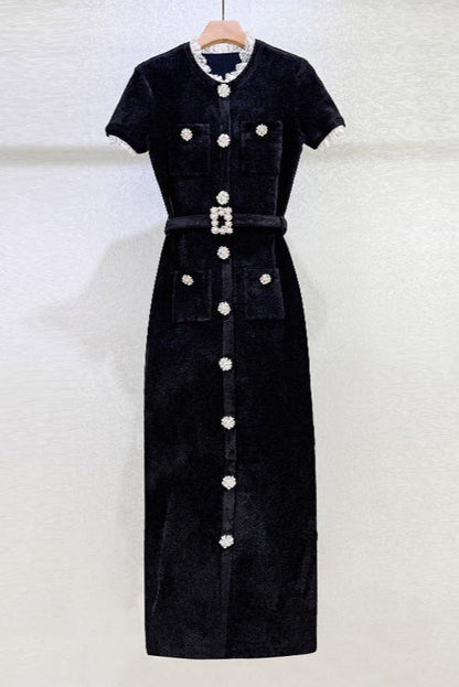Kama Black Chenille Knit Midi Dress