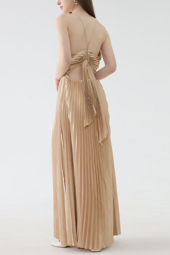Deborah Pleated Slip Maxi Dress in Apricot Avalabel