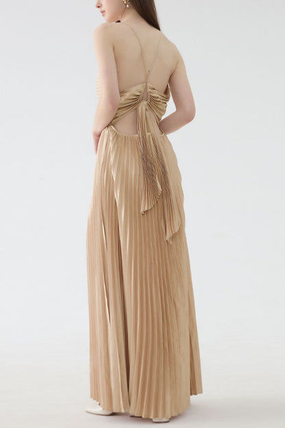 Deborah Pleated Slip Maxi Dress in Apricot Avalabel