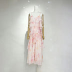 Beverly V-Neck Spaghetti Strap Chiffon Maxi Dress - Pink Avalabel