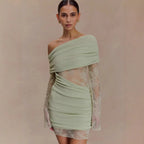 Matcha lace strapless spliced knitted mini dress Avalabel