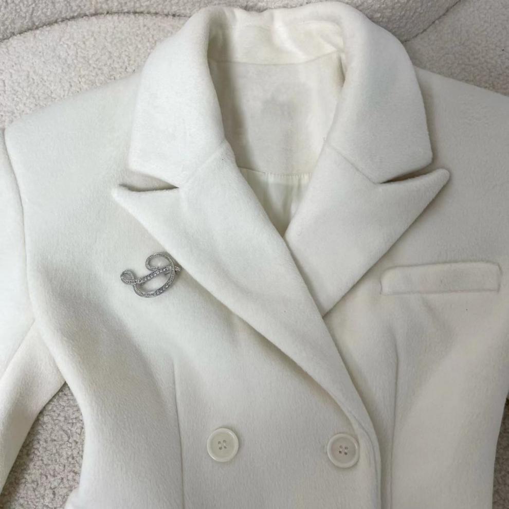 Ivory Slim faux fur mid-length woolen coat Avalabel