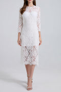 Bernice Rhinestone Fishbone Lace Midi Dress in White Avalabel