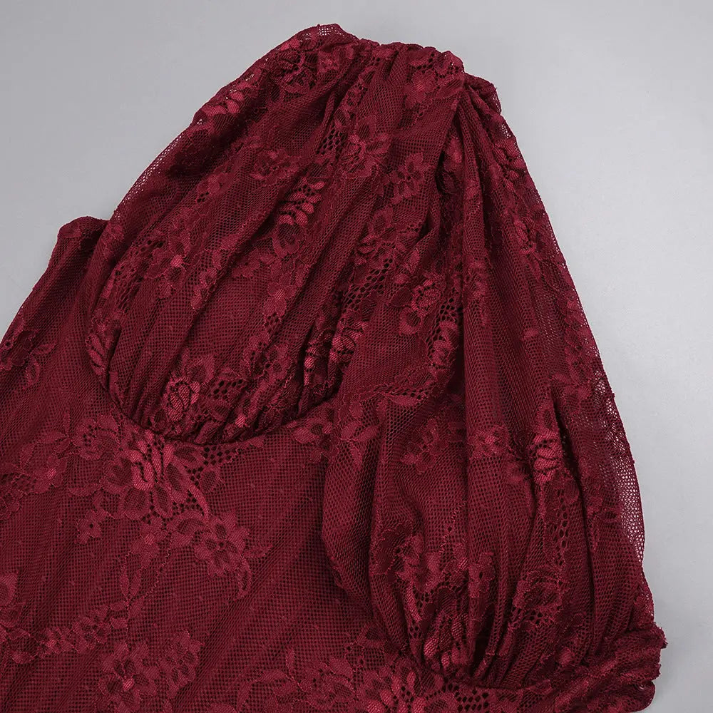 Wendy one-shoulder Lace maxi Dress In Burgundy Avalabel