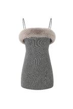 victoria Spaghetti Faux Fur Mini Dress in grey Avalabel