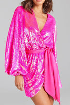 Irregular sequin slit mini dress in rose red Avalabel
