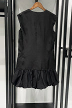 Button Front Bubble Hem mini Dress in Black Avalabel