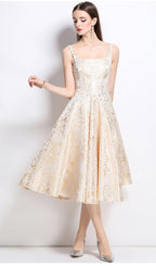 Vanessa A-line Jacquard Midi Dress - Apricot Avalabel