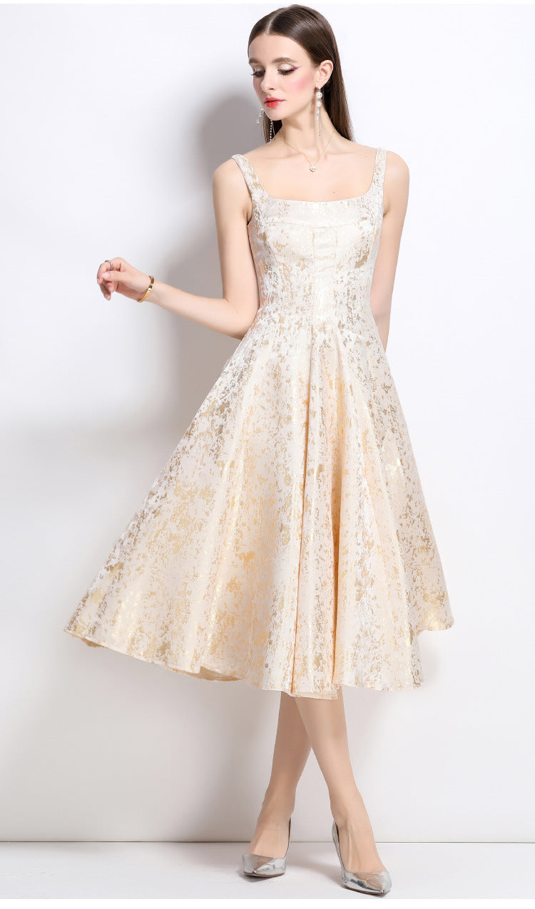 Vanessa A-line Jacquard Midi Dress - Apricot Avalabel