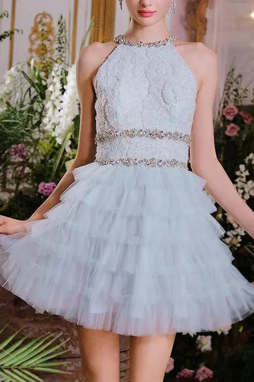 Sleeveless halter layered party Dress Avalabel